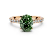 Solitaire Engagement Ring Setting for Fancy Green Oval Center with Round Cut Pave Band and Prong Head in Rose Gold