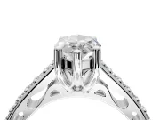 Solitaire Engagement Ring Setting for Marquise Center with Pave Cathedral Band and Prong Head in White Gold