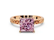 Solitaire Engagement Ring Setting for Fancy Pink Princess Cut Center with Milgrain X Pattern Band and Prong Head in Rose Gold