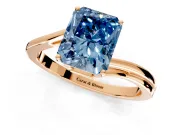 Solitaire Engagement Ring Setting for Fancy Blue Radiant Cut Center with Plain Bypass Twist Band and Prong Head in Rose Gold
