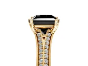 Solitaire Engagement Ring Setting for Fancy Black Princess Cut Center with Pave Rail Split Shank and Prong Head in Yellow Gold