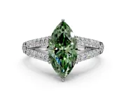 Solitaire Engagement Ring Setting for Fancy Green Marquise Center with Pave Split Shank and Prong Head in Sterling Silver