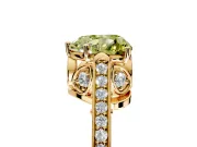 Cathedral Engagement Ring Setting for Fancy Yellow Heart-Shaped Center with Antique-Style Pave Band and Prong Head in Yellow Gold