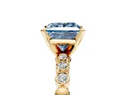 Solitaire Engagement Ring Setting for Fancy Blue Princess Cut Center with Bezel-Dot Beaded Band and Prong Head in Yellow Gold