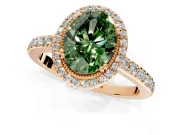Halo Engagement Ring Setting for Fancy Green Oval Center with Inner Milgrain Border and Prong Head in Rose Gold
