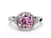 Cluster Engagement Ring Setting for Fancy Pink Round Cut Center with Milgrain Shoulder Clusters and Prong Head in Platinum