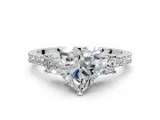3 Stone Engagement Ring Setting for Heart-Shaped Center with Round Cut Side Accents and Prong Head in Platinum