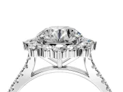 Halo Engagement Ring Setting for Round Cut Center with Single-Row Pave, Open Basket and Prong Head in Platinum