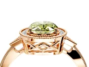 Halo Engagement Ring Setting for Fancy Yellow Oval Center with Milgrain Rim, Pave Band and Prong Head in Rose Gold