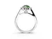 Halo Engagement Ring Setting for Fancy Green Pear-Shaped Center with Outer Bezel Rim, Pave Band and Prong Head in Sterling Silver