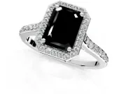 Halo Engagement Ring Setting for Fancy Black Emerald Cut Center with Pave Accents, Heart Basket and Prong Head in Platinum