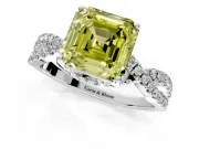Solitaire Engagement Ring Setting for Fancy Yellow Asscher Cut Center with Narrow Twist Pave Band and Prong Head in White Gold