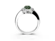 Halo Engagement Ring Setting for Fancy Green Radiant Cut Center with Milgrain Channel Band and Prong Head in Sterling Silver