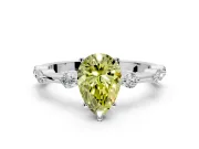 Solitaire Engagement Ring Setting for Fancy Yellow Pear-Shaped Center with Bezel Station Band and Prong Head in Platinum