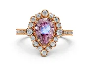 Milgrain Halo Engagement Ring Setting for Fancy Pink Pear-Shaped Center with Bezel Point Accents and Prong Head in Rose Gold