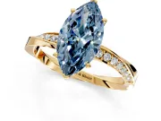 Side Accent Engagement Ring Setting for Fancy Blue Marquise Center with Accent Shoulders and Prong Head in Yellow Gold