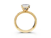 Solitaire Engagement Ring Setting for Asscher Cut Center with Milgrain X Pattern Band and Prong Head in Yellow Gold