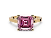 Solitaire Engagement Ring Setting for Fancy Pink Asscher Cut Center with Tapered Shoulders and Prong Head in Yellow Gold