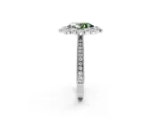 Milgrain Halo Engagement Ring Setting for Fancy Green Oval Center with Bezel Point Accents and Prong Head in Sterling Silver