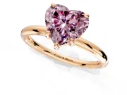 Low-Set Solitaire Engagement Ring Setting for Fancy Pink Heart-Shaped Center with Thin Plain Band and Prong Head in Rose Gold