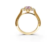Milgrain Halo Engagement Ring Setting for Fancy Pink Oval Center with Bezel Point Accents and Prong Head in Yellow Gold