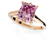 Solitaire Engagement Ring Setting for Fancy Pink Radiant Cut Center with Cathedral Band and Prong Head in Rose Gold