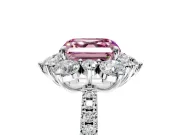 Floral Halo Engagement Ring Setting for Fancy Pink Asscher Cut Center with Pave Accents and Prong Head in Sterling Silver