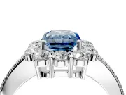 Halo Engagement Ring Setting for Fancy Blue Radiant Cut Center with Milgrain Channel Band and Prong Head in Sterling Silver