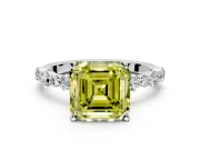 Solitaire Engagement Ring Setting for Fancy Yellow Asscher Cut Center with Alternating Size Accents and Prong Head in Platinum