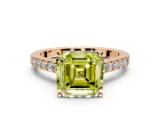 Solitaire Engagement Ring Setting for Fancy Yellow Asscher Cut Center with Crossover Accents and Prong Head in Rose Gold
