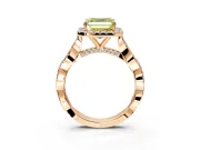 Halo Engagement Ring Setting for Fancy Yellow Asscher Cut Center with Twist Band and Prong Head in Rose Gold
