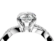 Solitaire Engagement Ring Setting for Oval Center with Half-Pave Crossover Band and Prong Head in Platinum