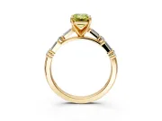 Baguette Engagement Ring Setting for Fancy Yellow Emerald Cut Center with Alternating Bar-Set Band and Prong Head in Yellow Gold