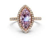 Halo Engagement Ring Setting for Fancy Pink Marquise Center with Inner Milgrain Border and Prong Head in Rose Gold
