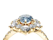 Floral Halo Engagement Ring Setting for Fancy Blue Marquise Center with Pave Accents and Prong Head in Yellow Gold