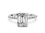 Solitaire Engagement Ring Setting for Emerald Cut Center with Plain Twisted Rope Band and Prong Head in Platinum