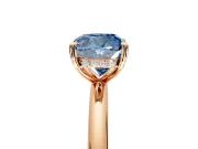 Hidden Halo Engagement Ring Setting for Fancy Blue Cushion Cut Center with Thin Rounded Band and Prong Head in Rose Gold