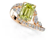 Solitaire Engagement Ring Setting for Fancy Yellow Emerald Cut Center with Pave Bypass Twist Band and Prong Head in Rose Gold