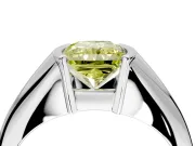 Tension Engagement Ring Setting for Fancy Yellow Radiant Cut Center with Wide Tapered Band and Tension Head in Platinum