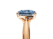 Solitaire Engagement Ring Setting for Fancy Blue Radiant Cut Center with Reverse Tapered Band and Prong Head in Rose Gold