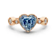 Vintage Station Engagement Ring Setting for Fancy Blue Heart-Shaped Center with Accents and Prong Head in Rose Gold