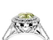 Double Halo Engagement Ring Setting for Fancy Yellow Oval Center with Narrow Pave Split Shank and Prong Head in Platinum