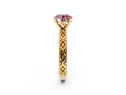 Solitaire Engagement Ring Setting for Fancy Pink Round Cut Center with Milgrain X Pattern Band and Prong Head in Yellow Gold