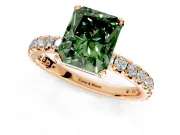 Solitaire Engagement Ring Setting for Fancy Green Radiant Cut Center with Shared-Prong Accents and Prong Head in Rose Gold