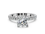 Open Basket Engagement Ring Setting for Cushion Cut Center with Pave Band and Prong Head in Platinum