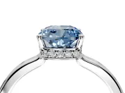 Hidden Halo Engagement Ring Setting for Fancy Blue Cushion Cut Center with Wide Flat Plain Band and Prong Head in White Gold
