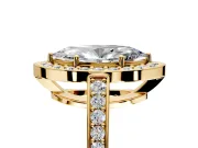 Bezel-Framed Halo Engagement Ring Setting for Marquise Center with Pave Band and Prong Head in Yellow Gold