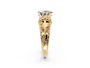Solitaire Engagement Ring Setting for Oval Center with Filigree Accent Basket and Prong Head in Yellow Gold