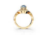 Halo Engagement Ring Setting for Fancy Blue Marquise Center with Pave Infinity Twist Band and Prong Head in Yellow Gold