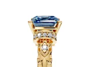 Solitaire Engagement Ring Setting for Fancy Blue Asscher Cut Center with Filigree Band and Prong Head in Yellow Gold
